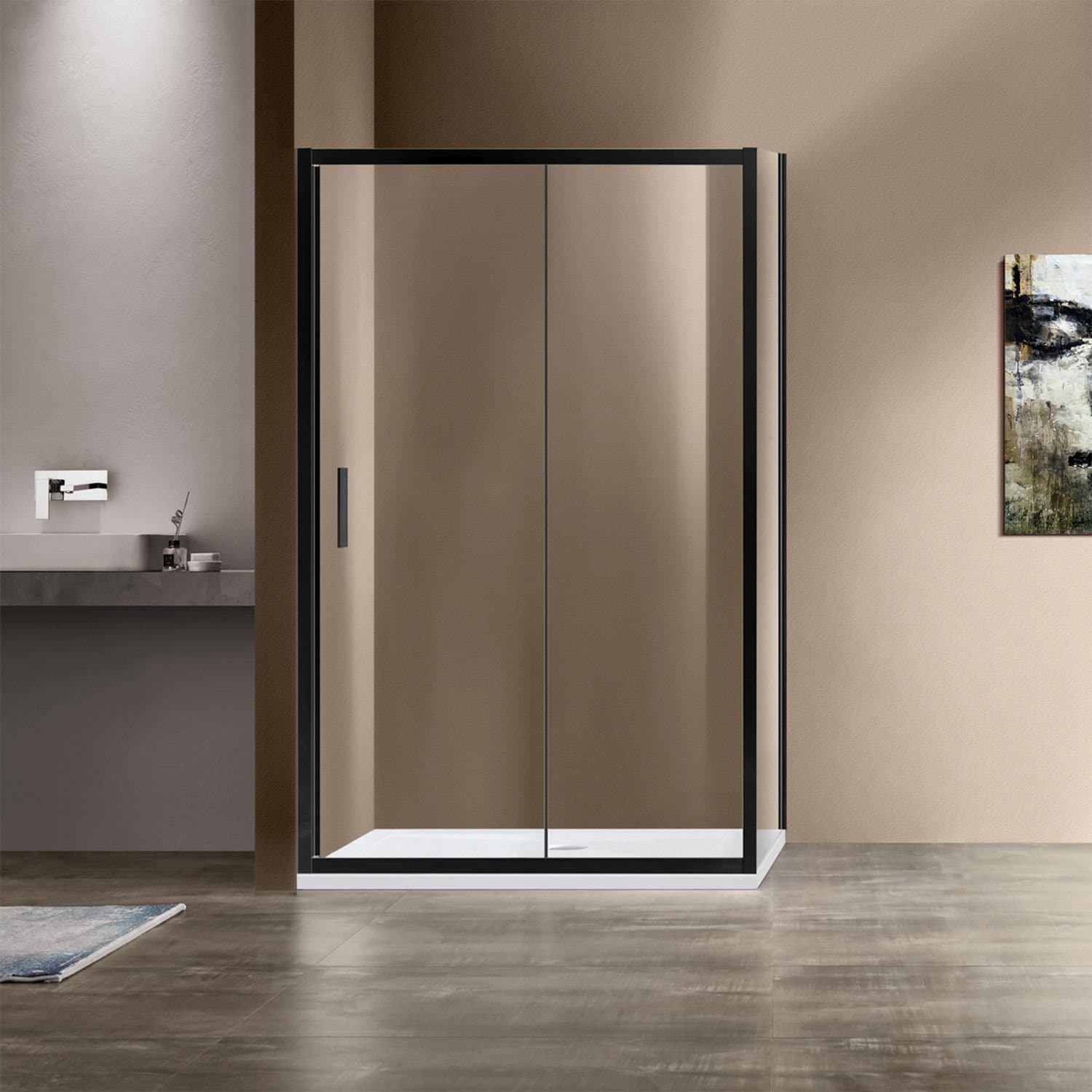 Душевой уголок Vincea (Винчея) Garda VSR-1G8015CLB, 1500х800 мм (габариты площадки) черный, стекло прозрачное