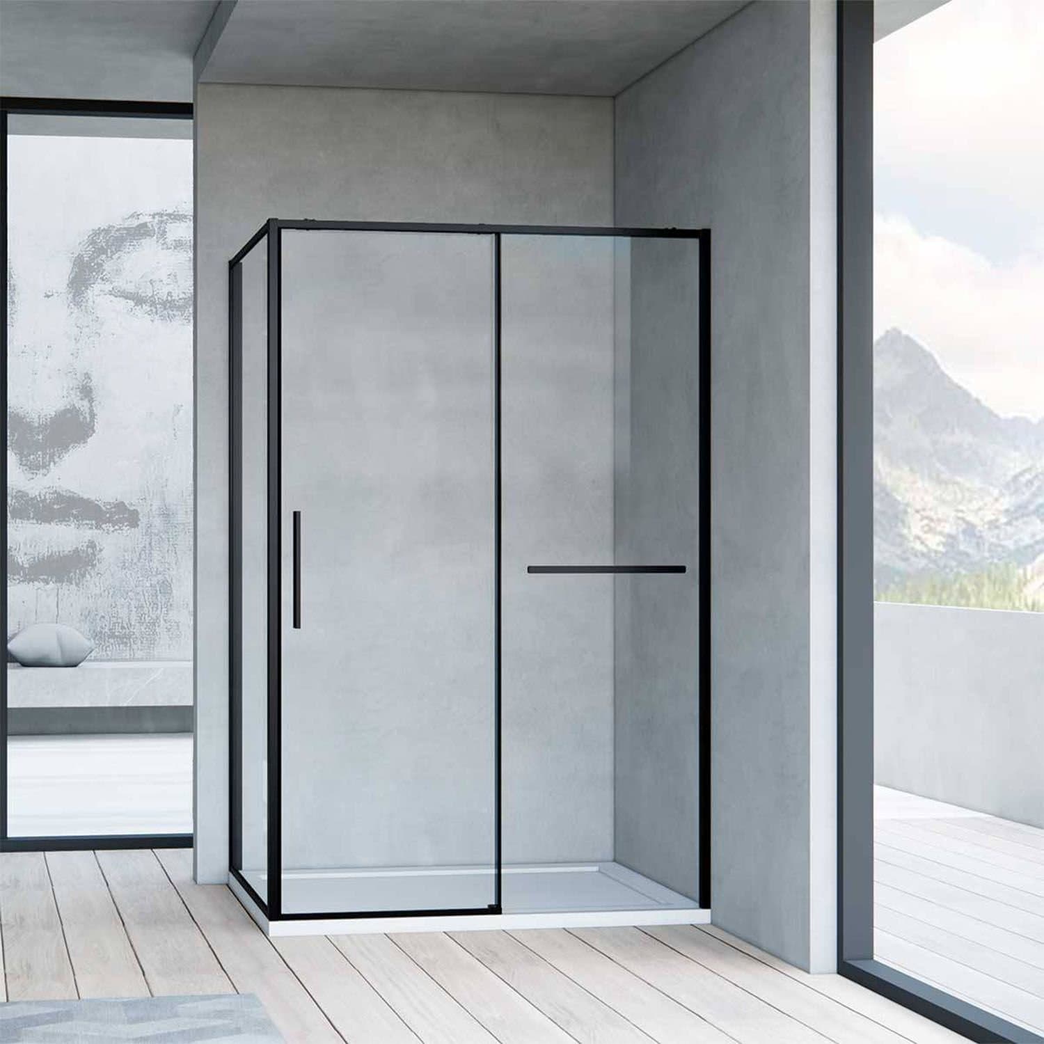Душевой уголок Vincea (Винчея) Slim Soft VSR-1SS1015CLB, 1500х1000 мм (габариты площадки) черный, стекло прозрачное
