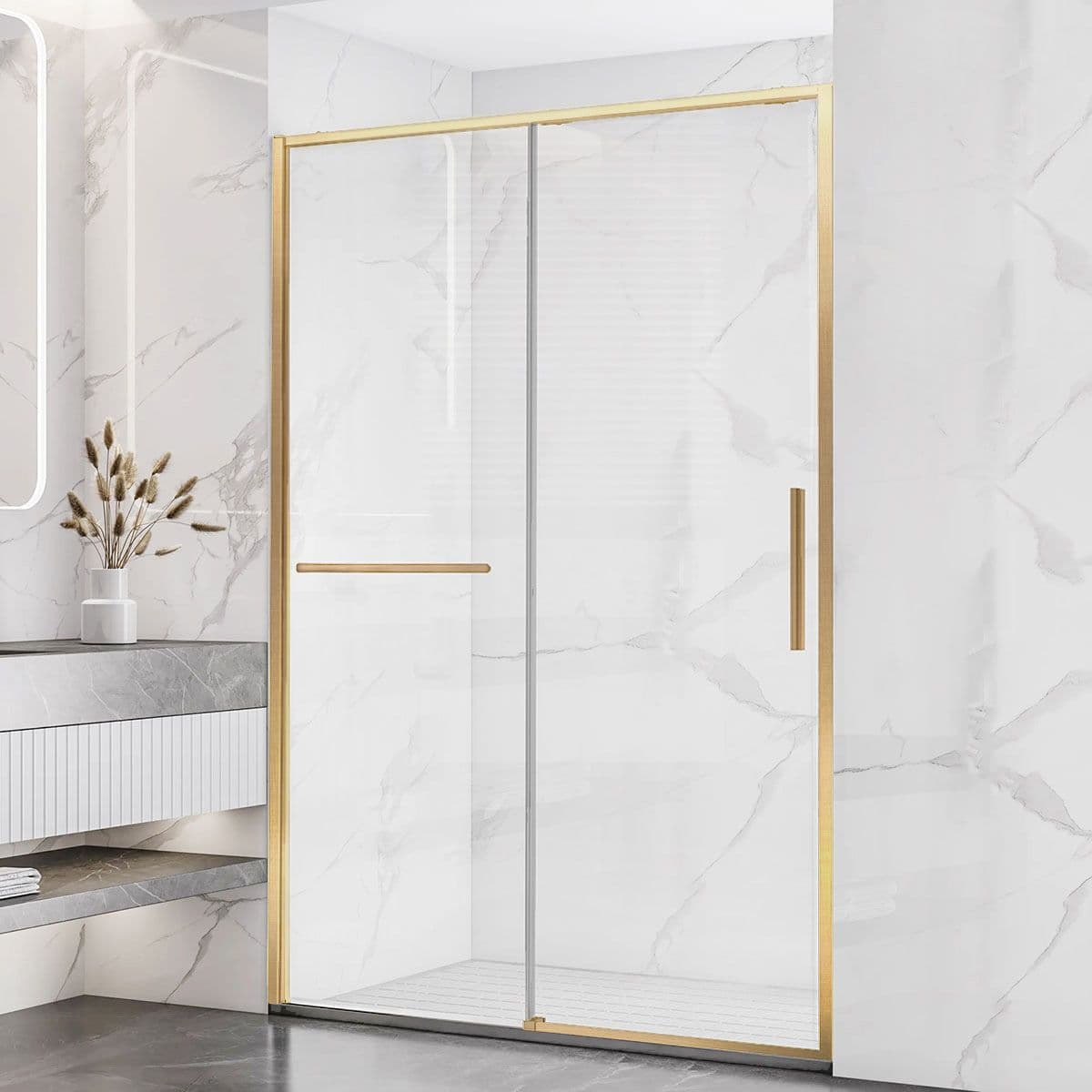 Душевая дверь Vincea (Винчея) Slim Soft, 1300 мм, брашированное золото, стекло прозрачное VDS-1SS130CLG