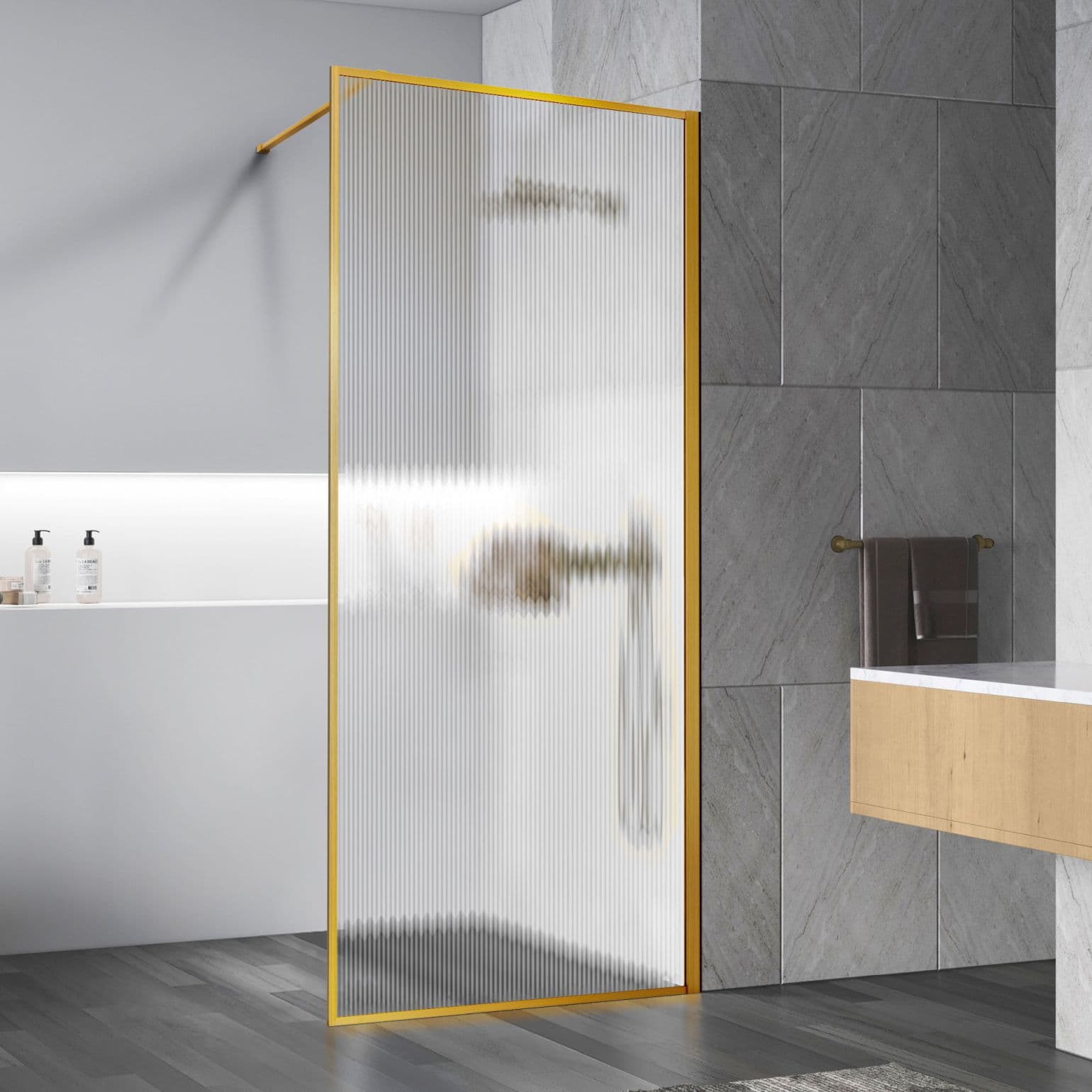 Душевая перегородка Vincea (Винчея) Walk-In, 1100х2000 мм, брашированное золото, стекло рифленое VSW-1HP110FLBG
