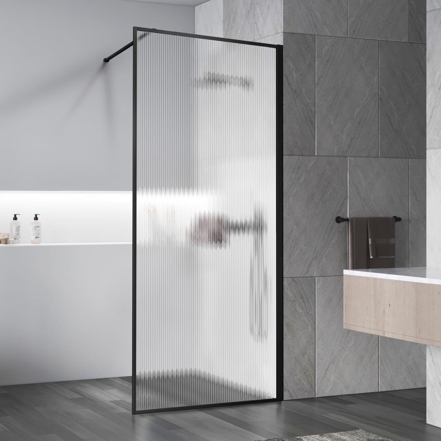 Душевая перегородка Vincea (Винчея) Walk-In, 700х2000 мм, черный матовый, стекло рифленое VSW-1HP700FLB