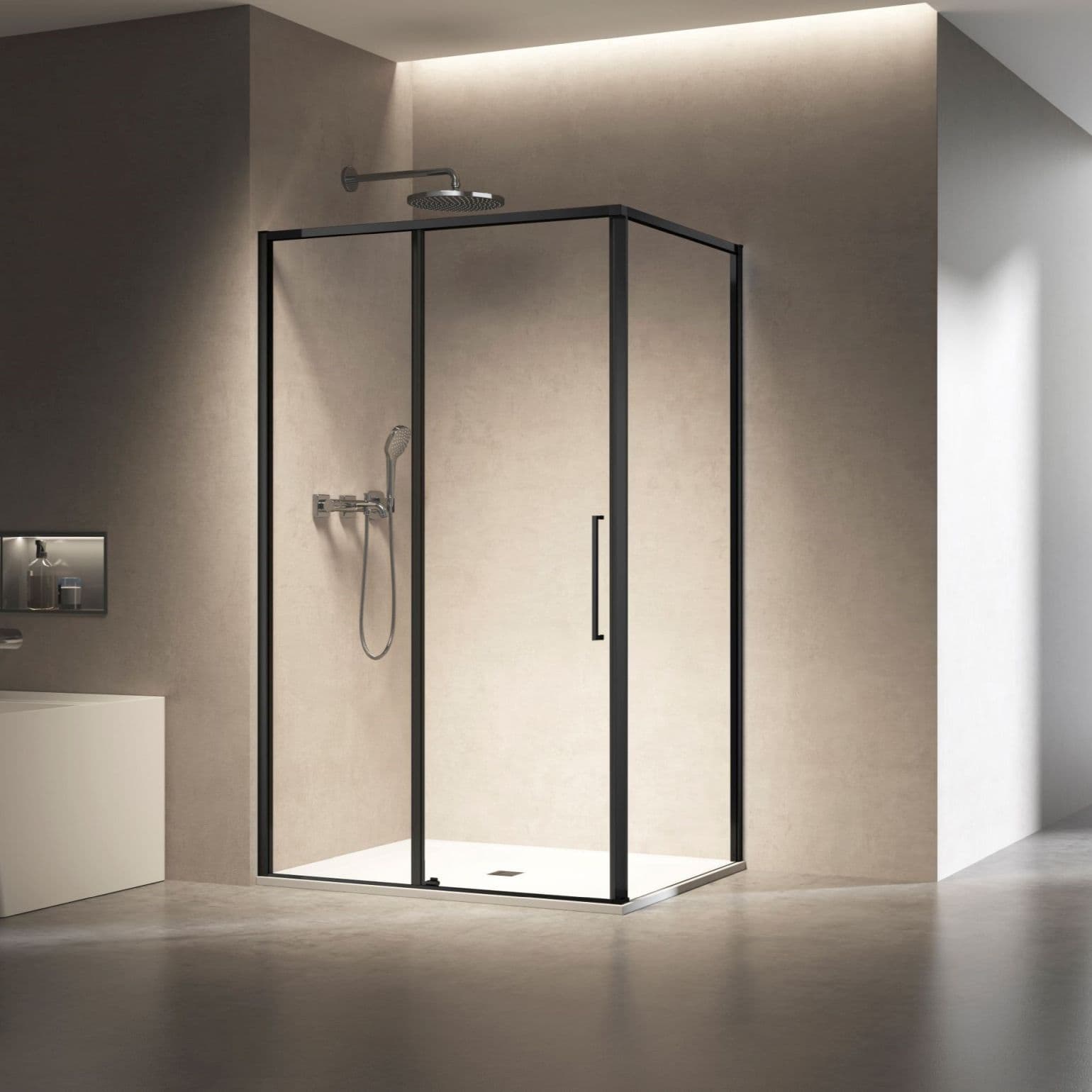 Душевой уголок Vincea (Винчея) Slim 8 мм, 1400х900 мм (габариты площадки) , черный, стекло прозрачное VSR-6SL9014CLB