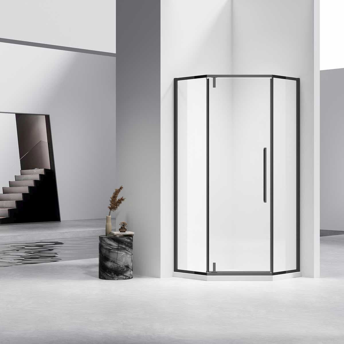 Душевой уголок Vincea (Винчея) Slim-N, 900х900 мм (габариты площадки) , черный, стекло прозрачное VSP-4SN900CLB