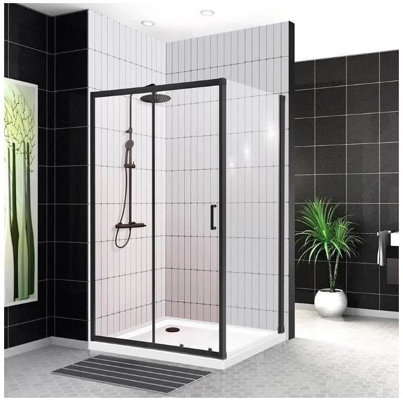 Душевой уголок BelBagno (Бельбагно) UNO-195-AH-1-120/80-C-NERO черный матовый стекло прозрачное 5 мм (1200х1950х800)