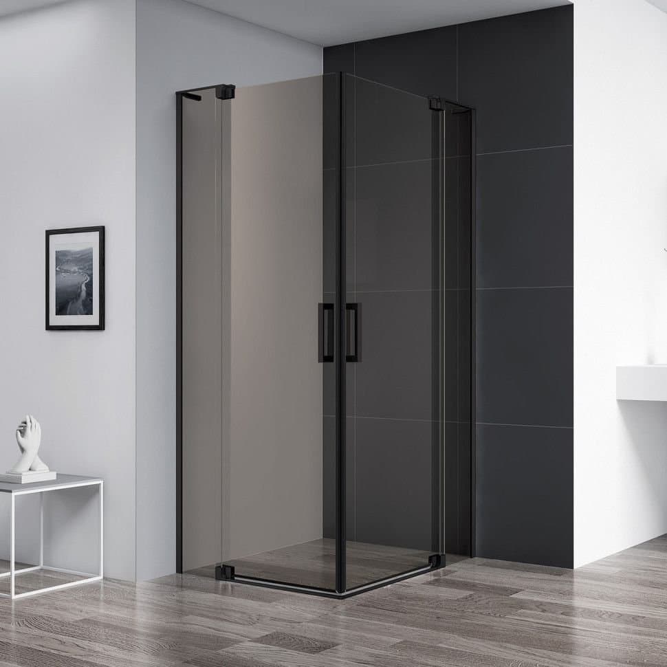 Душевой уголок Cezares (Цезарис) Slider-AH-2-80/90-90/100-BR-NERO, цвет профиля черный матовый, стекло прозрачное 8 мм 100х195х90 см