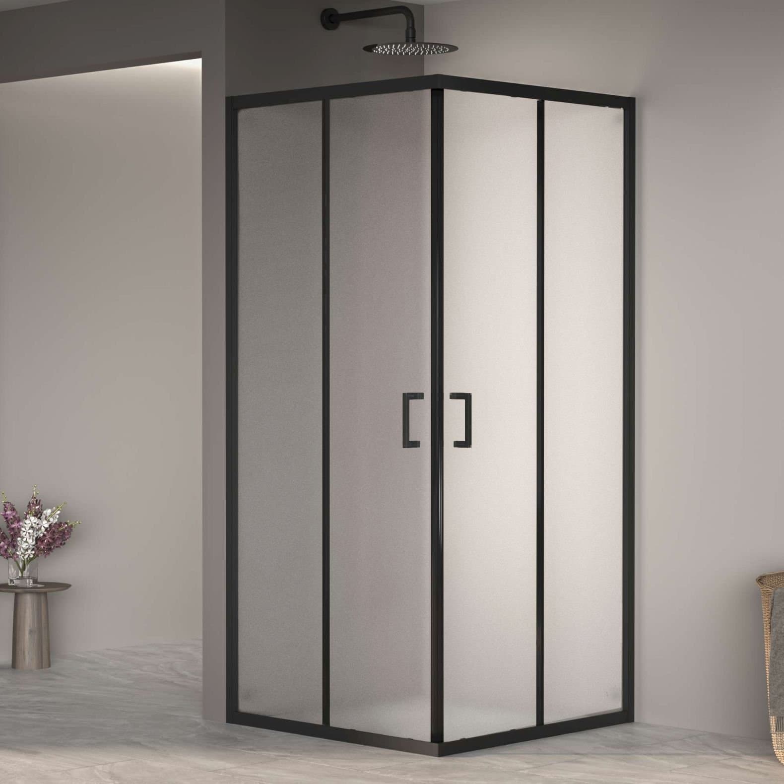Душевой уголок RGW (РГВ) Passage 90x90x195 PA-030-B квадратный, черный цвет, Матовое стекло 6 мм, EasyClean (3508103099-24)