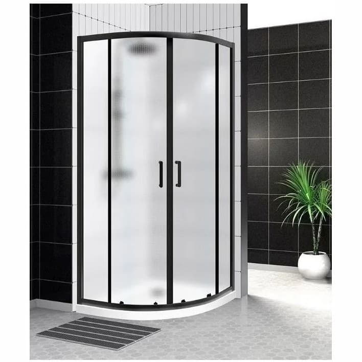 Душевой уголок BelBagno (Бельбагно) UNO-195-R-2-90-P-NERO черный матовый стекло рифленое 5 мм (900х1950х900)