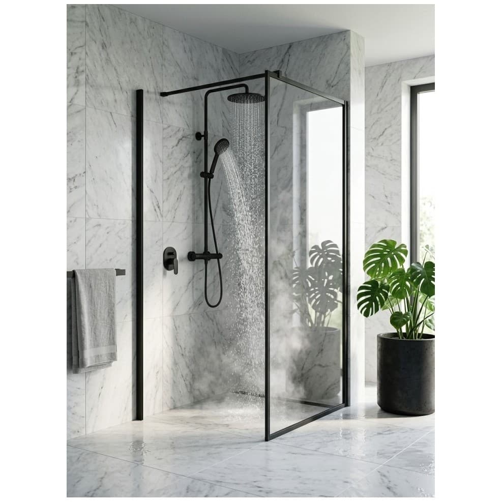 Душевая перегородка Керамалюкс черная матовая 800х1950 мм CL107B-80 BLACK, Ceramalux