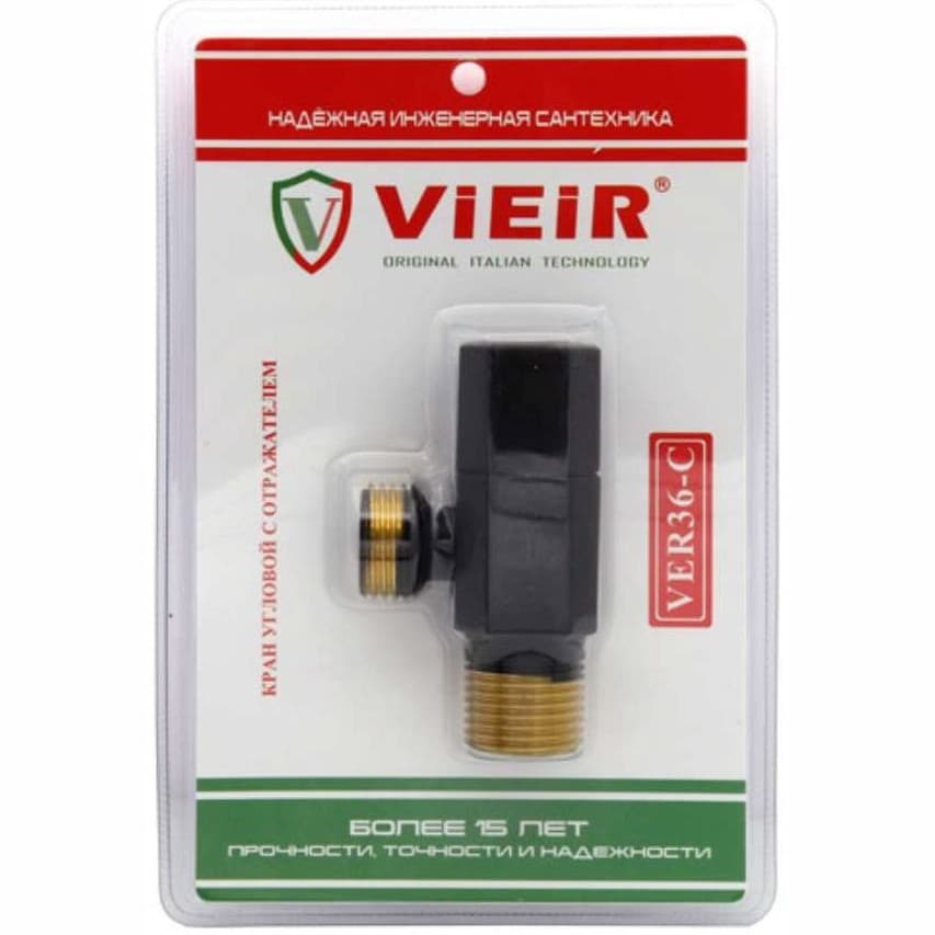 Кран угловой с отр. 1/2 х 1/2 черный (8-гран) Vieir (Виеир) (VER36-C)