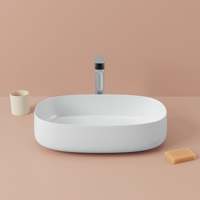 Раковина Artceram (Арткерам) Cognac 55х35 см, без отверстий, накладная, saniglaze, цвет: белый глянцевый COL003 01 34