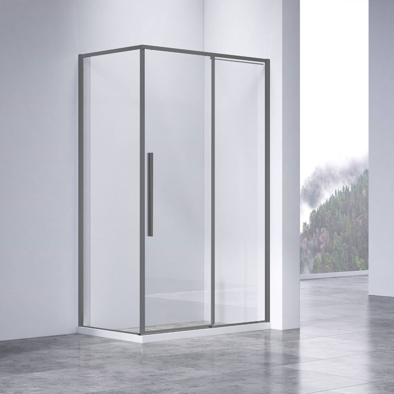 Душевой уголок Vincea (Винчея) Slim-N VSR-4SN9012CLGM, 1200х900 мм, вороненая сталь, стекло прозрачное