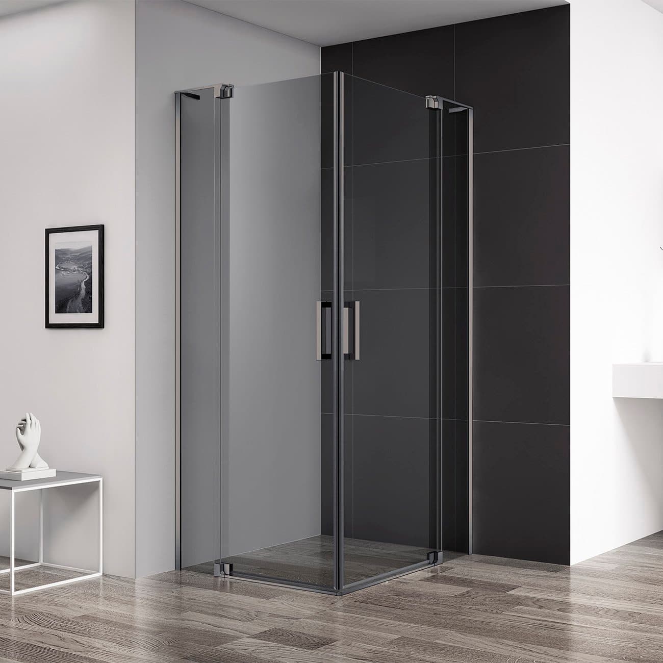 Душевой уголок Cezares (Цезарис) SLIDER-A-2-70/80-GRIGIO-GM цвет профиля оружейная сталь, стекло прозрачное 8 мм 70х190х80 см