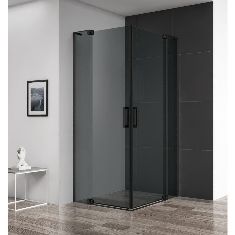 Душевой уголок Cezares (Цезарис) Slider-AH-2-90/100-100/110-GRIGIO-NERO, цвет профиля черный матовый, стекло прозрачное 8 мм 110х195х100 см