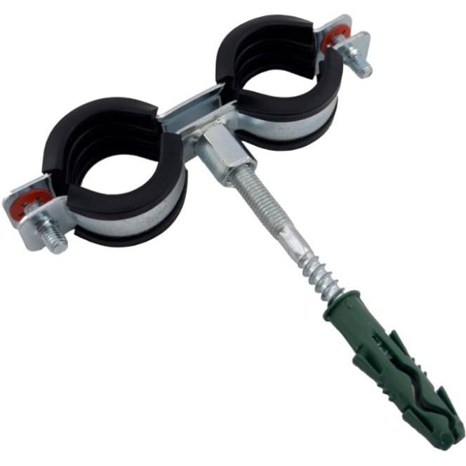 Хомут двойной Конкреп (Konkrep) с присоединительной гайкой M8/М10 15-18 мм 3/8″ в комплекте с дюбелем и винт шурупом 8х80 мм (0813118K)