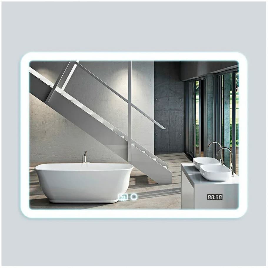 Зеркало Vincea (Винчея) LED VLM-2A800-2W 800x680 c сенсорным выключателем и диммером, часы+антизапотевание VLM-2A800-2W