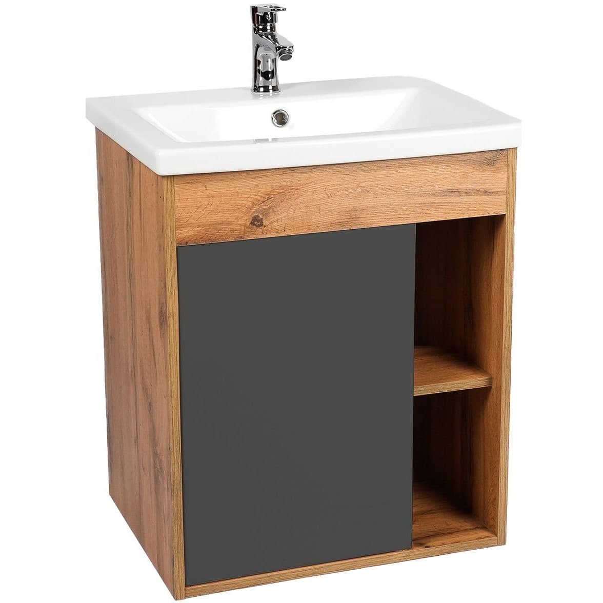 Тумба Viant (Вайант) Бостон 70, VBOS70COG-T1STP 620х656х425 подвесная, 1дв., графит/дуб вотан (под раковину COMO 70)
