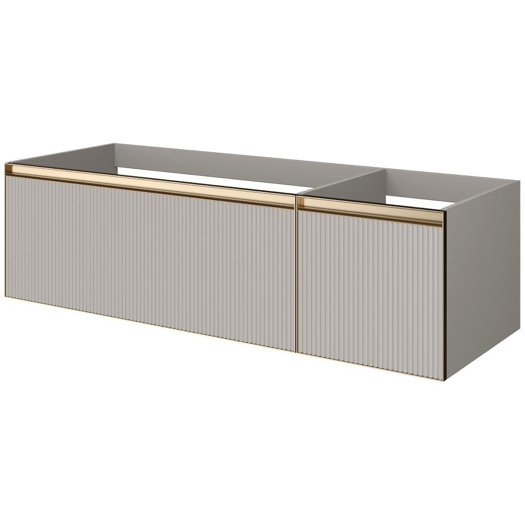 Тумба Армади Арт QUATRO 2 140см (100+40) рифл CASHMERE FUGA профиль MATT GOLD 790-M2-140-CM-RIB-MG, Armadi Art комплект, с микролифтом, настенное, с подсветкой, латунь, CM 11 Plus