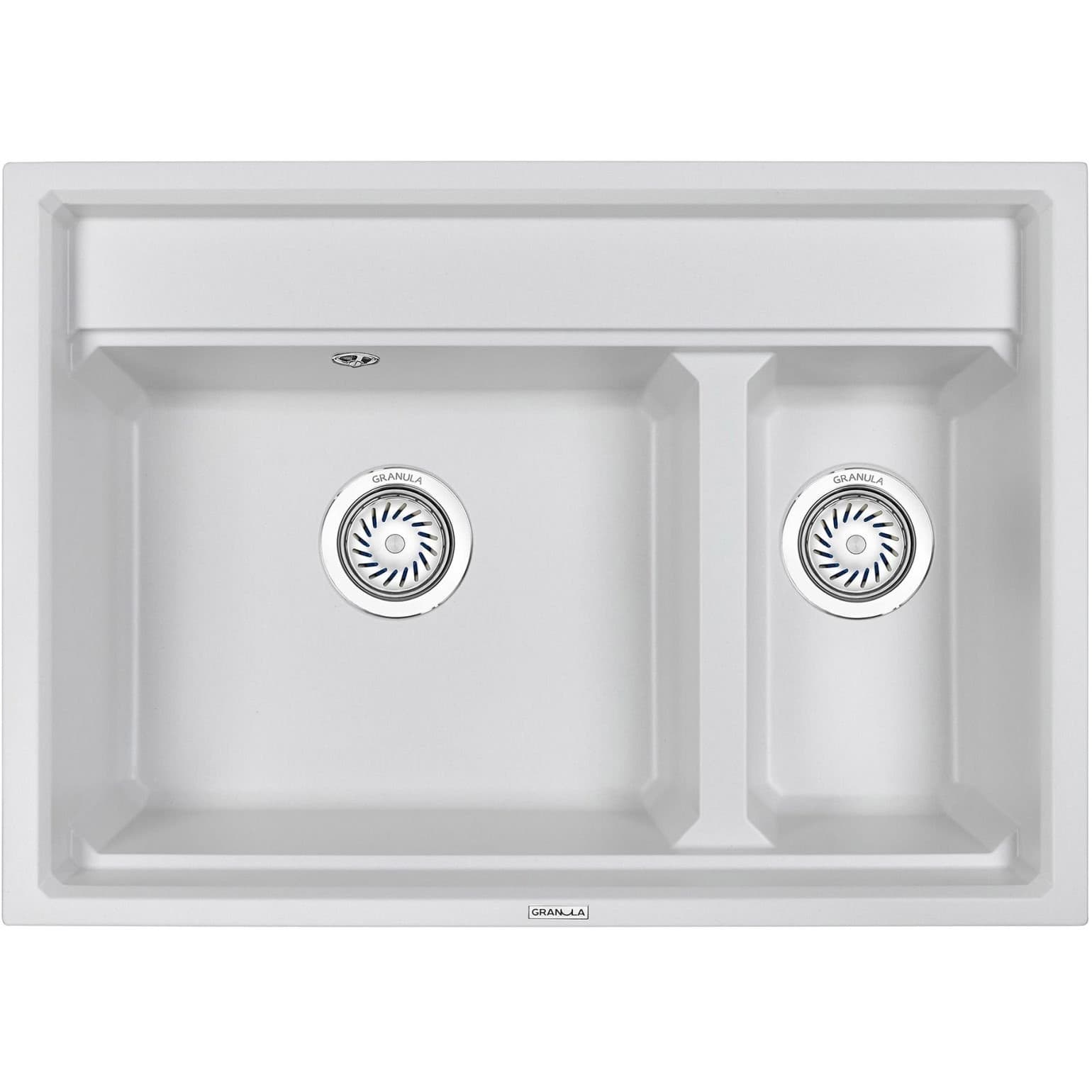 Кухонная мойка кварцевая Granula (Гранула) Kitchen Space с ролл-матом и дозатором KS-7302 прямоугольная двухсекционная, китчен спейс, чаша 445x380, 190x380, цвет арктик (7302wh)