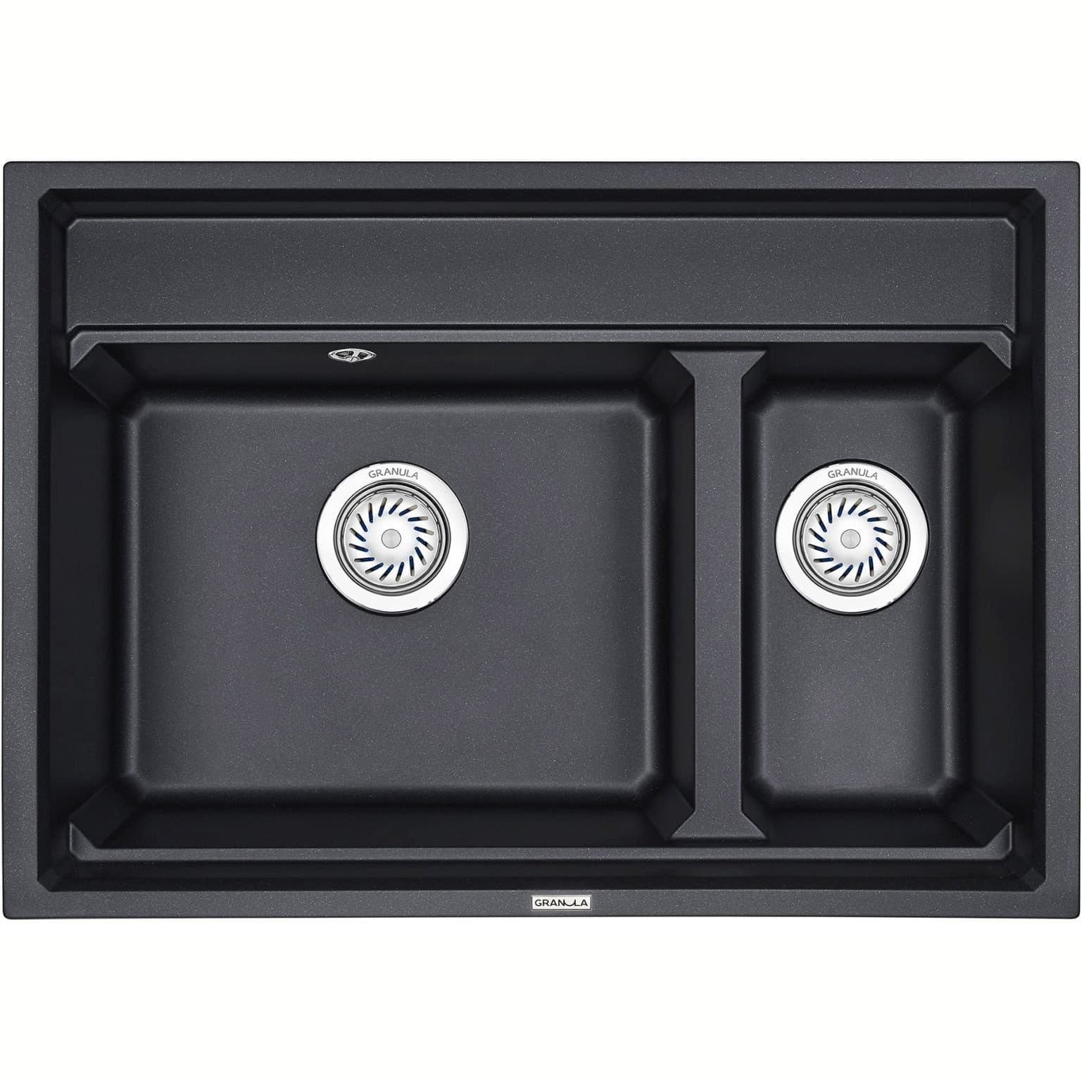 Кухонная мойка кварцевая Granula (Гранула) Kitchen Space с ролл-матом и дозатором KS-7302 прямоугольная двухсекционная, китчен спейс, чаша 445x380, 190x380, цвет шварц (7302sv)