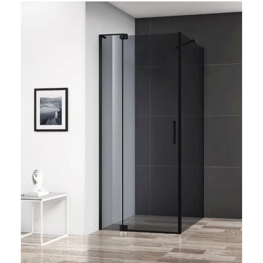 Душевой уголок Cezares (Цезарис) Slider-AH-1-80-80/90-GRIGIO-NERO, цвет профиля черный матовый, стекло прозрачное 8 мм 90х195х80 см
