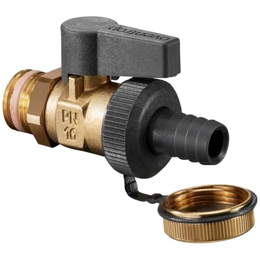 Кран шаровой Oventrop (Овентроп) Optiflex KFE НР DN 25, 1 дюйм (1033308) со штуцером для шланга и колпачком